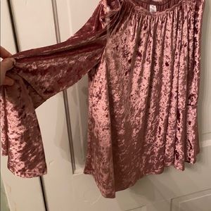 Velvet bubble gum pink off the shoulder blouse